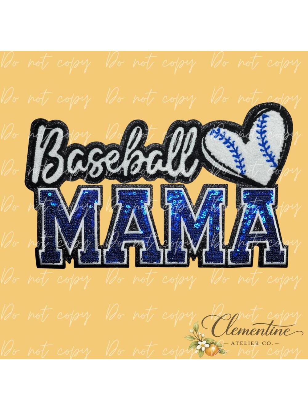 Baseball MAMA Sequin & Chenille | Baseball | Iron-on Patch | Royal Blue